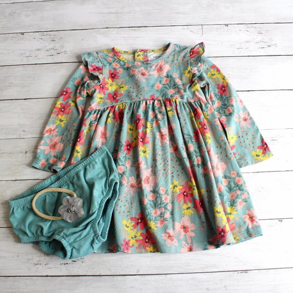 Carter's Baby Girl's Dress Size 18 Months Vintage Blue Pink Yellow Floral - Picture 1 of 5